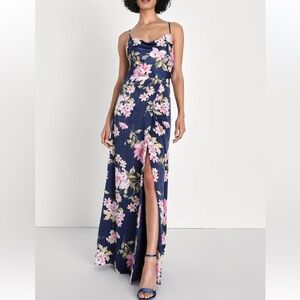 Lulus Live of Romance Navy Floral Print Maxi Dress